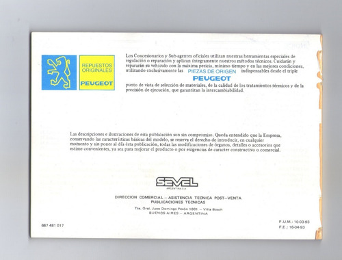 Manual Del Usuario Peugeot 405 (Usado)