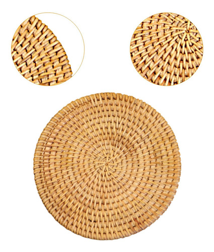 2 Posavasos De Ratán Natural, Mantel Individual Hecho A