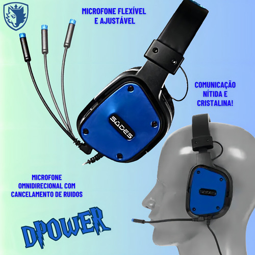 Headset Gamer Fone de ouvido over-ear Sades Multiplataforma para Xbox PS5 PS4 Celular Pc Notebook Dpower azul