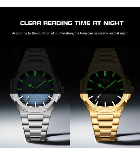 Relojes Luminosos De Acero Inoxidable Cuadrados Clásicos