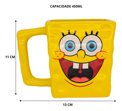 Caneca Formato 3d 450ml Bob Esponja Calça Quadrada