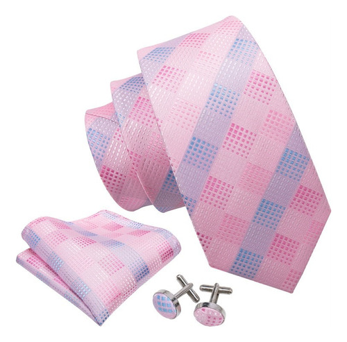 B350 Seda | Corbata Pañuelo Mancuernillas | Rosa Azul Rombos