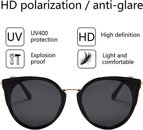 Feisedy Gafas De Sol Polarizadas Estilo Ojo Gato De Gran Armazón Negro Diseño Ocean