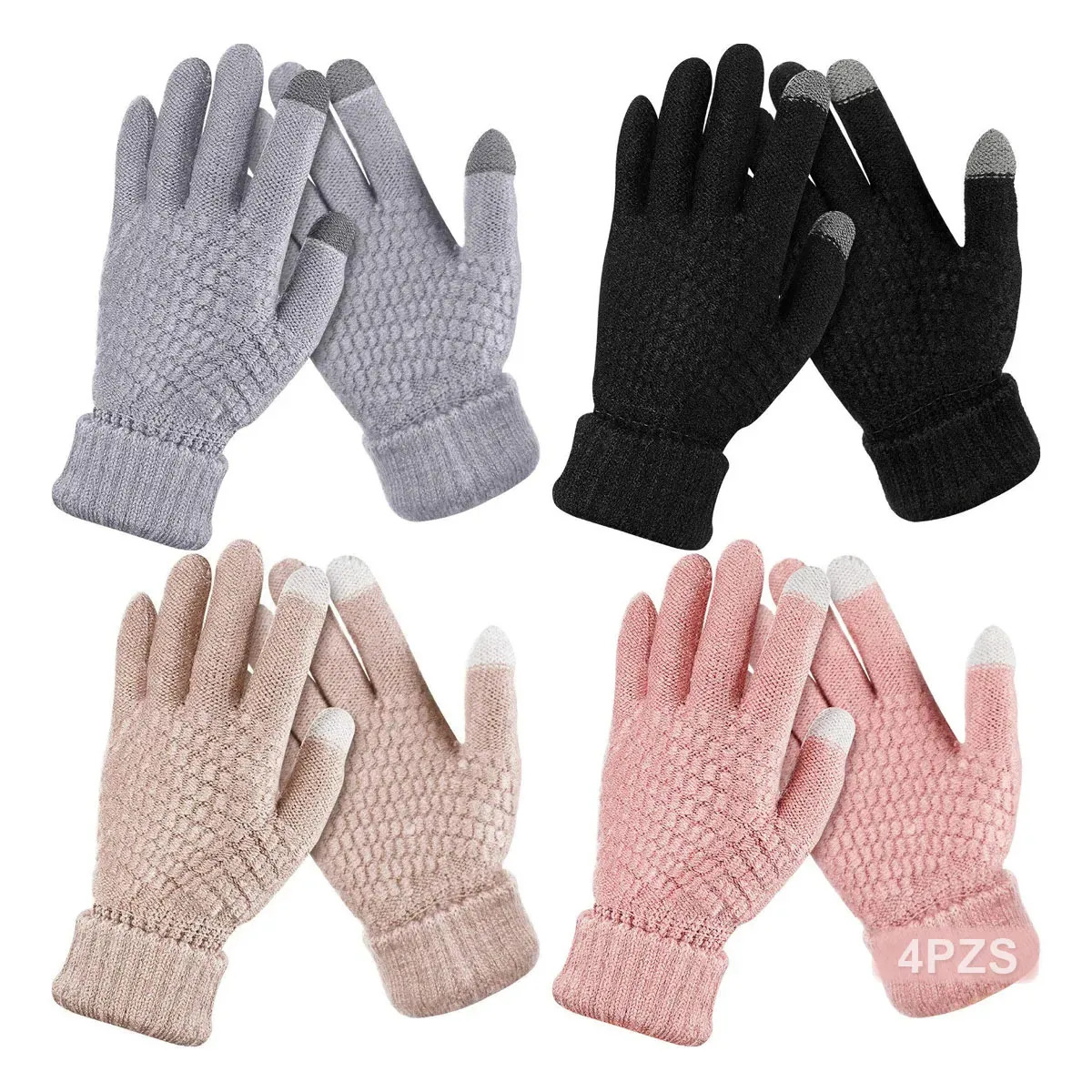 LEAWEDE 4 Guantes De Invierno De Lana Tejido Touch Tablet Celular,guantes para frio mujer,guantes termicos