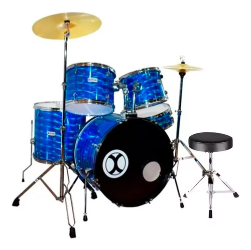 Bateria Extreme Exbt073 5 Piezas Aro Cromo Azul 3d