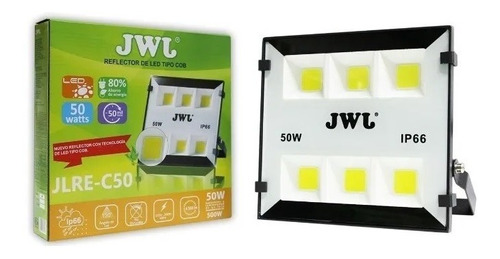 Reflector Led Cob 50w Ultradelgado Ip66 Jwj Luz Blanca 3pzs