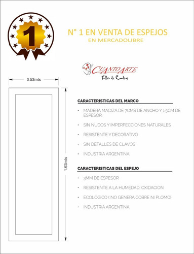 Espejo Marco Pino Medida 162x52 Cm. Super Oferta Del Mes!!