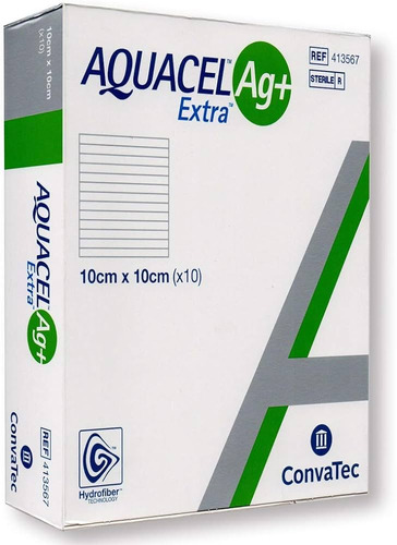 Aquacel Curativo Ag+ Extra Antimicrobiótico de Hidrofiber Com Prata e Fibra 10x10cm 1 Und Convatec.