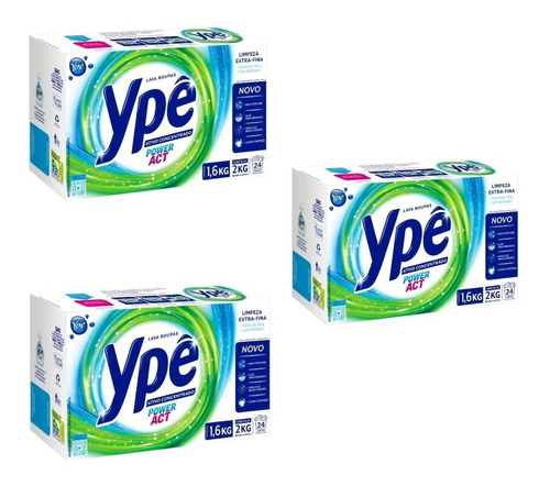 Imagem 1 de 3 de Sabão Em Pó Ypê Power Act Kit 3 Caixas De 1.6 kg Cada