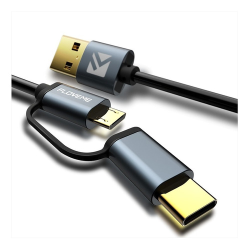 Cable Carga Rapida 2 En 1 Floveme Micro Usb Tipo C 1 Metro