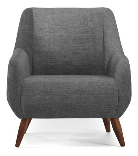 Poltrona Decorativa Fixa Pés de Madeira Paloma D02 Linho Cinza Escuro A-420