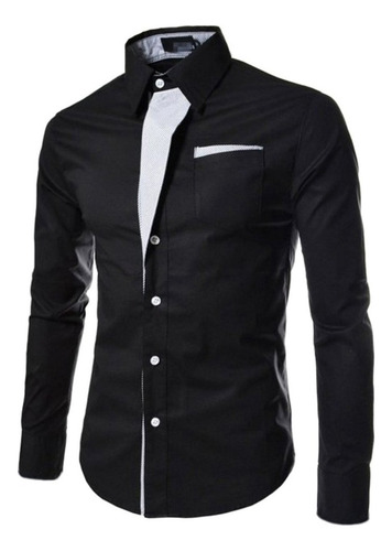 Camisa Elástica Rayas Diagonale Slim-fit Contraste Moda Ropa