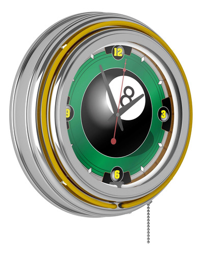  8 Ball  Chapado En Cromo Doble Anillo Reloj De Neon  14 