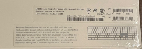 Apple Magic Keyboard With Numeric Keypad A1843 Bluetooth Usa