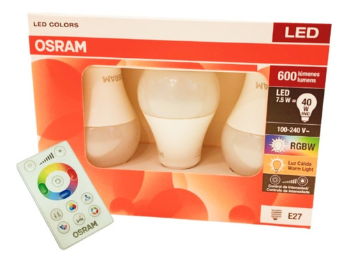 Imagen 1 de 9 de Lámpara Led Osram 7.5w Rgb Dimerizable C/control E27 X3 - E. A
