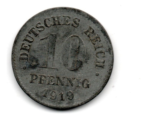 Alemania Imperio Moneda 10 Pfennig Año 1919 Km#26 Zinc