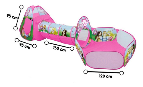 Imagem 2 de 7 de Barraca Infantil Rosa 3 Em 1 Toca Túnel Piscina De Bolinha