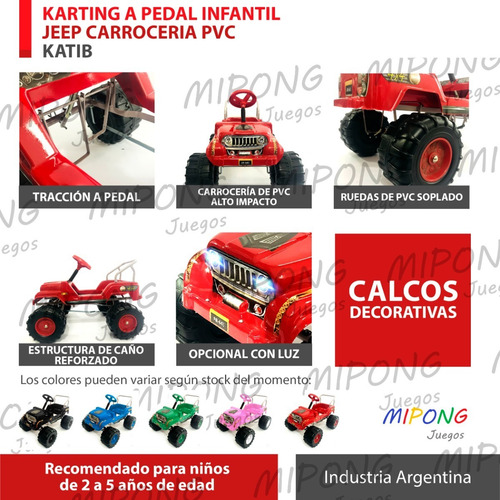 Imagen 7 de 9 de Karting A Pedal Auto Infantil Tipo Jeep Mipong
