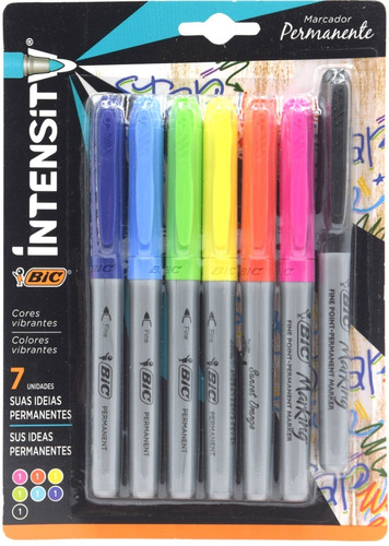 Marcadores Bic Intensity Permanente 7 Pzas Colores Vivos