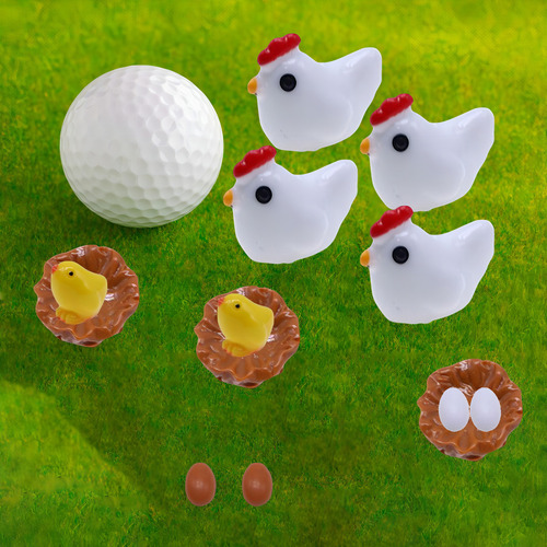 Pollos en miniatura y huevos de gallina para manualidades con té