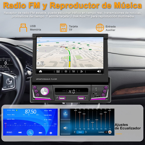 Autoestéreo Táctil Retráctil De Pantalla 7 Pulgadas Mirrorlink Bluetooth Usb Audio Vehiculos Estereo Para Autos 1 Din Cámara Negro 9606