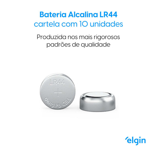10 Baterias Pilhas Alcalina Lr44 1,5v Blister Cartela Elgin