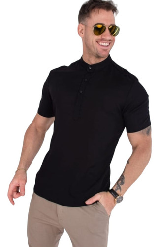 Camisa Camisolin Cuello Mao Lino Elastizado