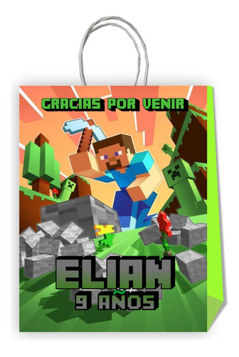 Bolsas Cumpleaños Personalizadas Minecraft #d6 10 Unidades