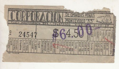 Antiguo Boleto Empresa Corporacion De Omnibus De Minas