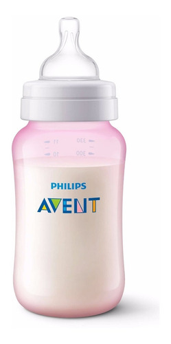 Avent Tetero 11 Onzas Classic Color Rosado Con Chupo 3m+