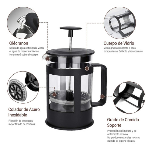 Cafetera Prensa Francesa 850ml 6 Tazas Para Café Y Té