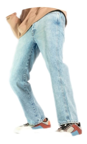 Jeans Mom Azul Liso Rigido Hombre