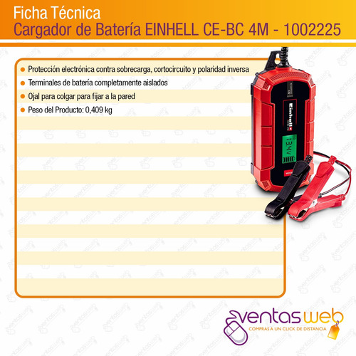 Imagen 8 de 9 de Cargador De Bateria 12v 4 Amp De Autos Motos Ce-bc Einhell