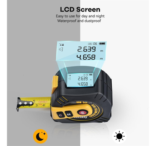 2 In 1 Laser Tape Measure, 197 Ft Laser Measuring Tool & ...