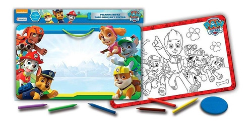 Paw Patrol Pizarra Bifaz Crayones Colores Pinta Y Borra