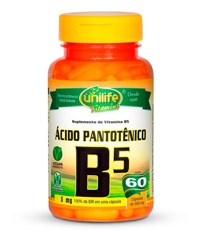 Kit 3 Vitamina B5 Ácido Pantotênico 60 Cápsulas Unilife.
