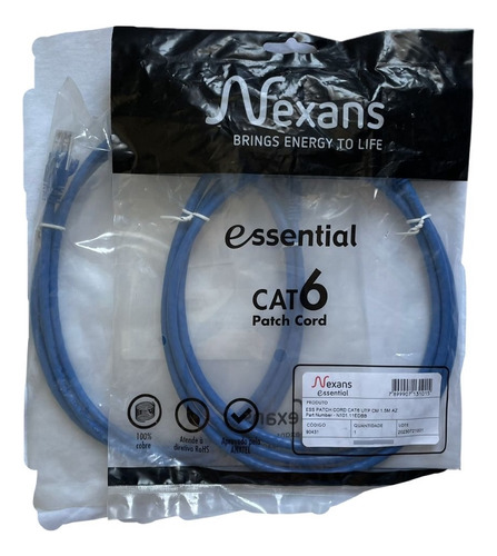 Patch Cord Utp Nexans Cat6 1,5m Azul 90431 C/ Nota Fiscal