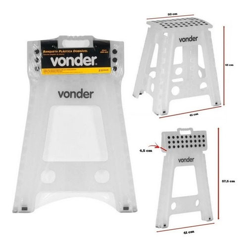 Banqueta Plastica Dobrável 150kg 450mm Vonder Com Alça