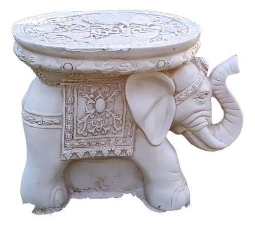 Mesa Elefante De 33 Cm De Alto En Resina Crema