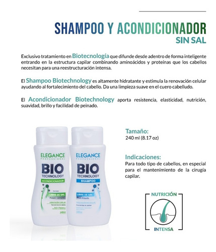 Shampoo Y Acondicionador Sin Sal Biotecnology De 240 Ml 