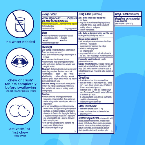 Tabletas Masticables Alka-seltzer Plus Para La Tos Y El Dolo