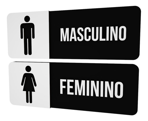 Imagem 1 de 3 de Plaquinha Sinalização Preta Banheiro Feminino Masculino Bar
