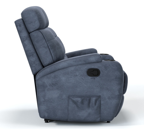 Poltrona Do Papai Reclinável Em Suede Azul E Reclinação Manual Damie Poltronas