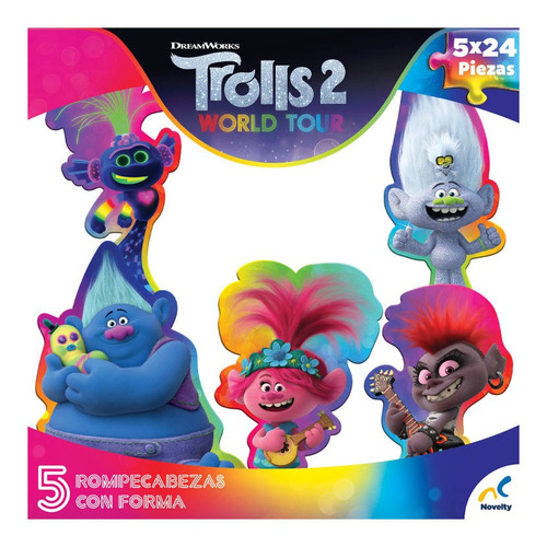 Trolls 5 Rompecabezas Con Forma 5x24pz Novelty Dreamworks