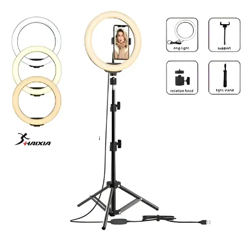 Ring Light LT-6010 VLX Led Luz Flash Estudio Profissional Com Tripe 210m Cor da estrutura Preto Cor da luz 03 Três Cores VLX