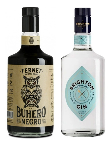 Fernet Buhero Negro 700ml + Gin Brighton 700ml. 