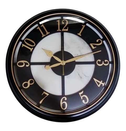 Reloj Gigante Decoracion Pared Analogico 50cm Negro Dorado