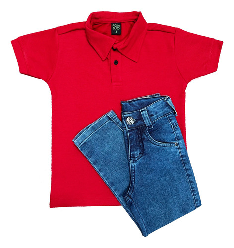 Camisa Polo + Calça Jeans Masculina Infantil 2 Ao 8 Oferta