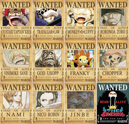 12 Posters Recompensas Mugiwaras One Piece Vintage
