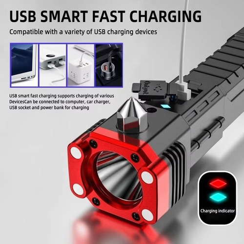 Linterna Led De Carga Usb, Luz Lateral Cob Con Martillo De S